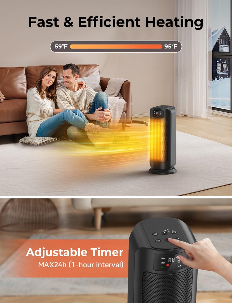 Oprunsy Space Heater, 1500W Space Heaters Efficient Heating with LED Display, 1-24H Timer, ECO, Multiple Protection, 60° Oscillating Portable Heater Quiet Heating for Garage Home Office Indoor Use - Image 4