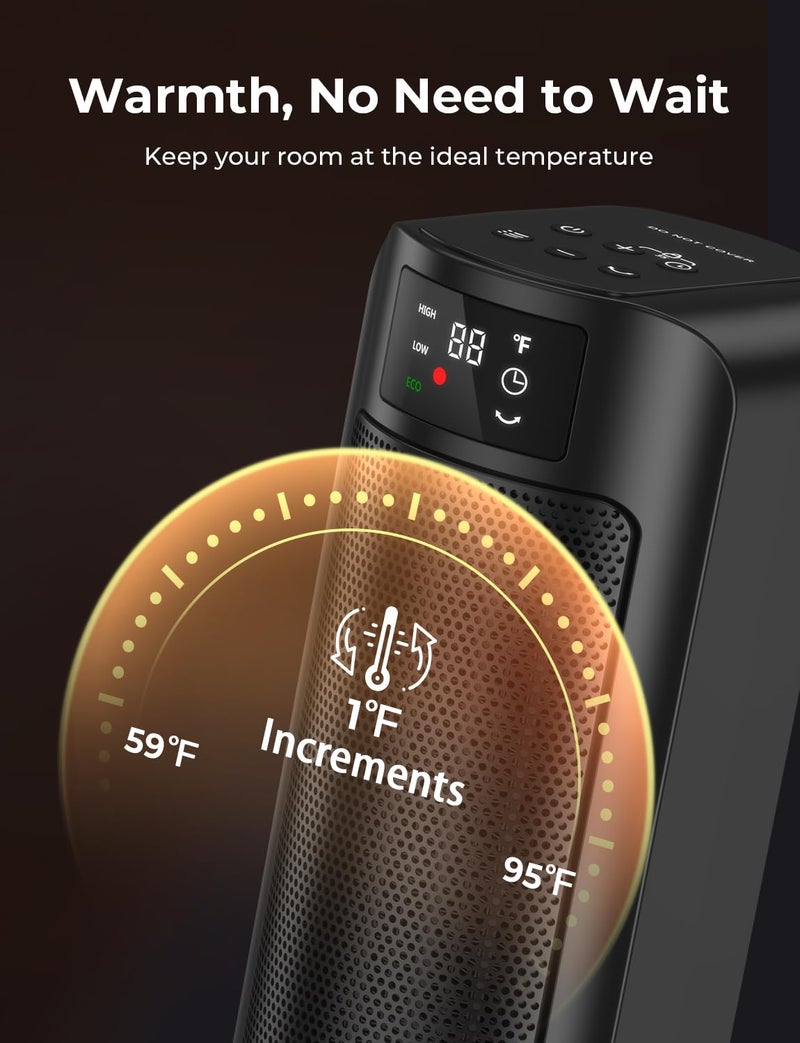 Oprunsy Space Heater, 1500W Space Heaters Efficient Heating with LED Display, 1-24H Timer, ECO, Multiple Protection, 60° Oscillating Portable Heater Quiet Heating for Garage Home Office Indoor Use - Image 5