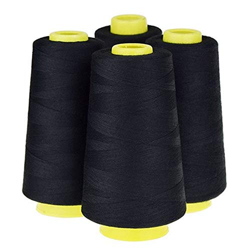 LNKA 4 Pack of 3000 Yard Spools Black Sewing Thread All Purpose 100% Spun Polyester Overlock Cone (Upholstery, Canvas, Drapery, Beading, Quilting) - Image 1