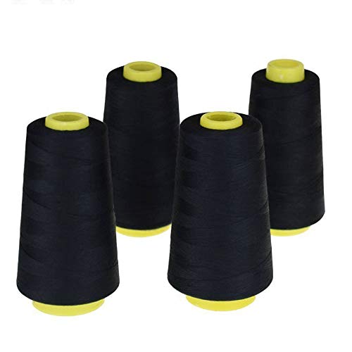 LNKA 4 Pack of 3000 Yard Spools Black Sewing Thread All Purpose 100% Spun Polyester Overlock Cone (Upholstery, Canvas, Drapery, Beading, Quilting) - Image 2