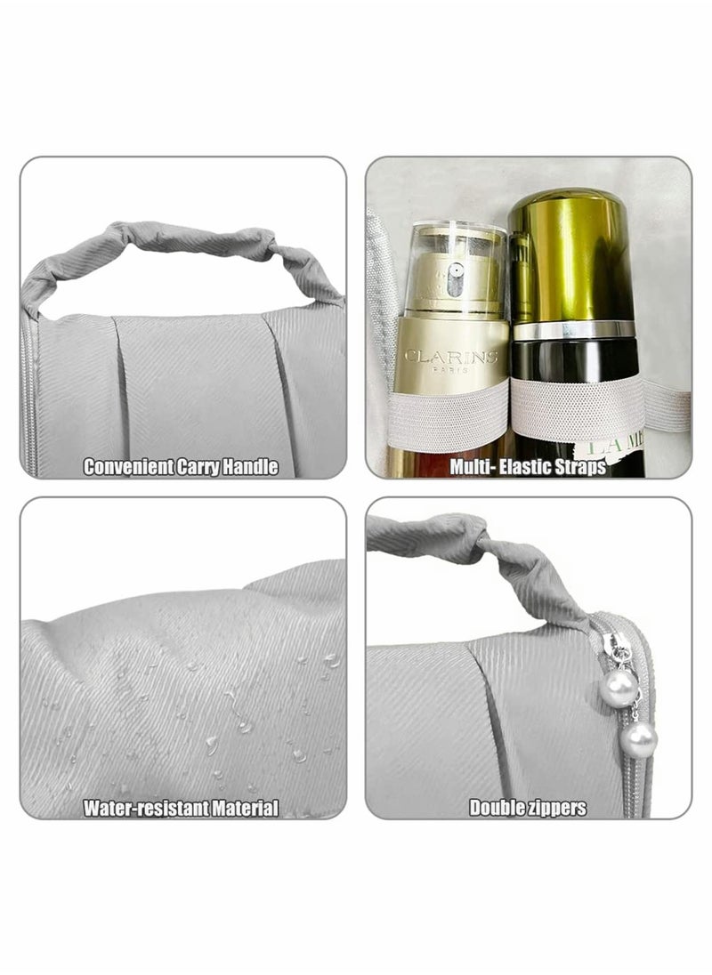 Excefore - Hanging Toiletry Bag Waterproof Wash Bag Makeup Cosmetic Organizer for Women Girls, Portable Large Capacity Make Up Bag for Travel, Business, Vacation, Household (Grey) - Image 1