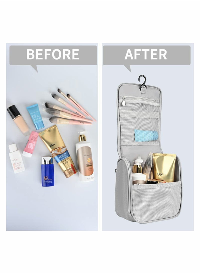 Excefore - Hanging Toiletry Bag Waterproof Wash Bag Makeup Cosmetic Organizer for Women Girls, Portable Large Capacity Make Up Bag for Travel, Business, Vacation, Household (Grey) - Image 1