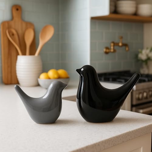 SRJANA Creative Black and Grey Glossy Ceramic Birds Figurines Home Decorations Accessories Party (Pack of 2, Black and Grey) - Image 3