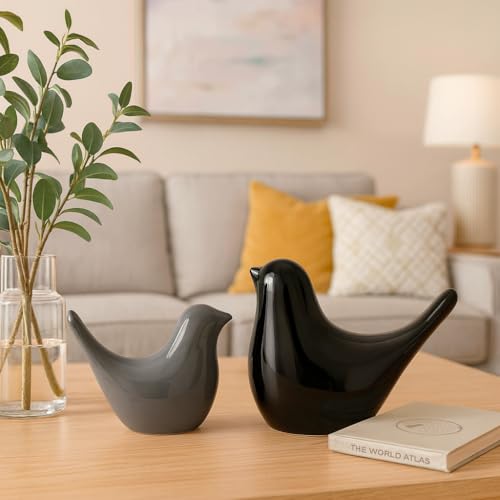 SRJANA Creative Black and Grey Glossy Ceramic Birds Figurines Home Decorations Accessories Party (Pack of 2, Black and Grey) - Image 5