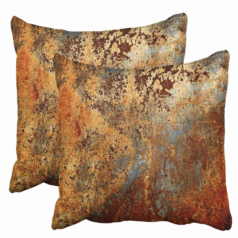 Emvency Set of 2 Throw Pillow Covers Brown Rust Colorful Metal Rusty Steel Iron Structure Wall Door Modern Abstract Decorative Square 16x16 Inches Pillowcases Home Decor Cases Cover