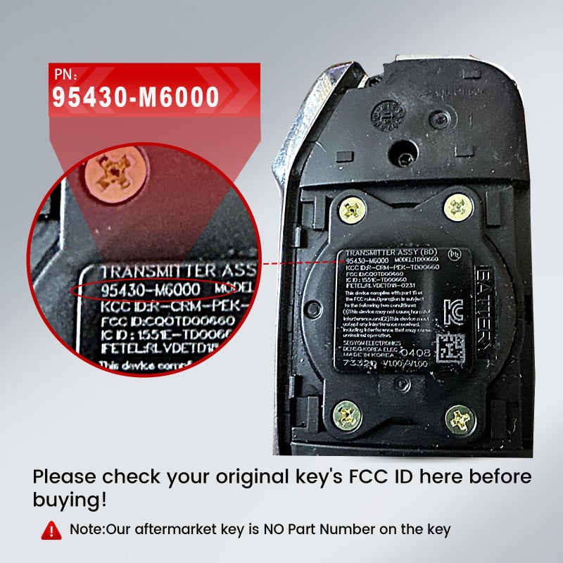 Beefunny Flip Key Fob Replacement for Kia Forte 2019 2020 2021 Remote Control Car Key fob Transmitter 433MHz FCC ID:CQOTD00660 P/N:95430-M6000 - Image 4