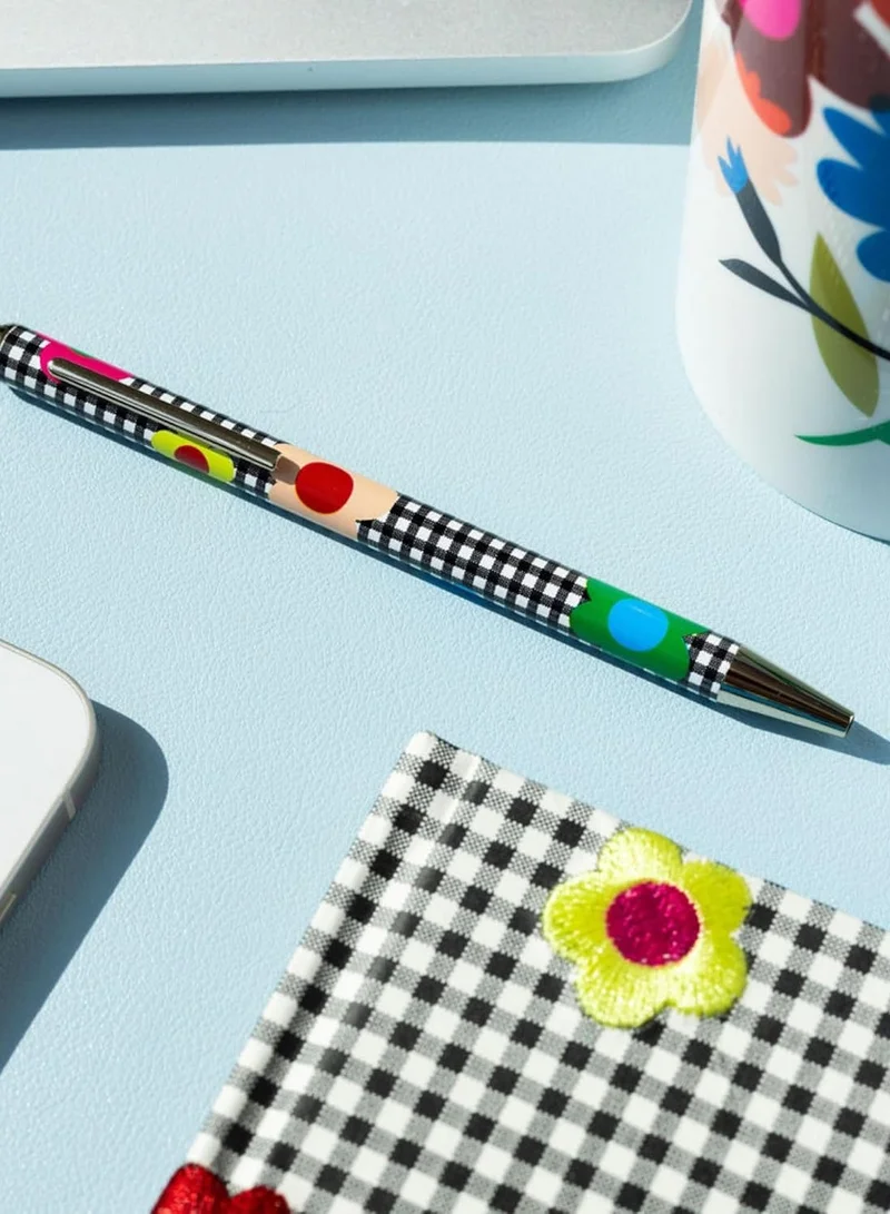 Kate Spade New York Gingham Garden Pen With Clip and Click Button