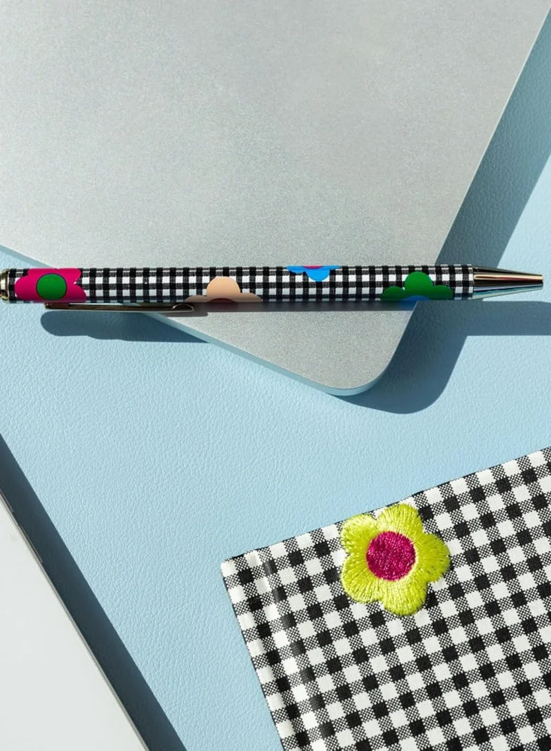 Kate Spade New York Gingham Garden Pen With Clip and Click Button