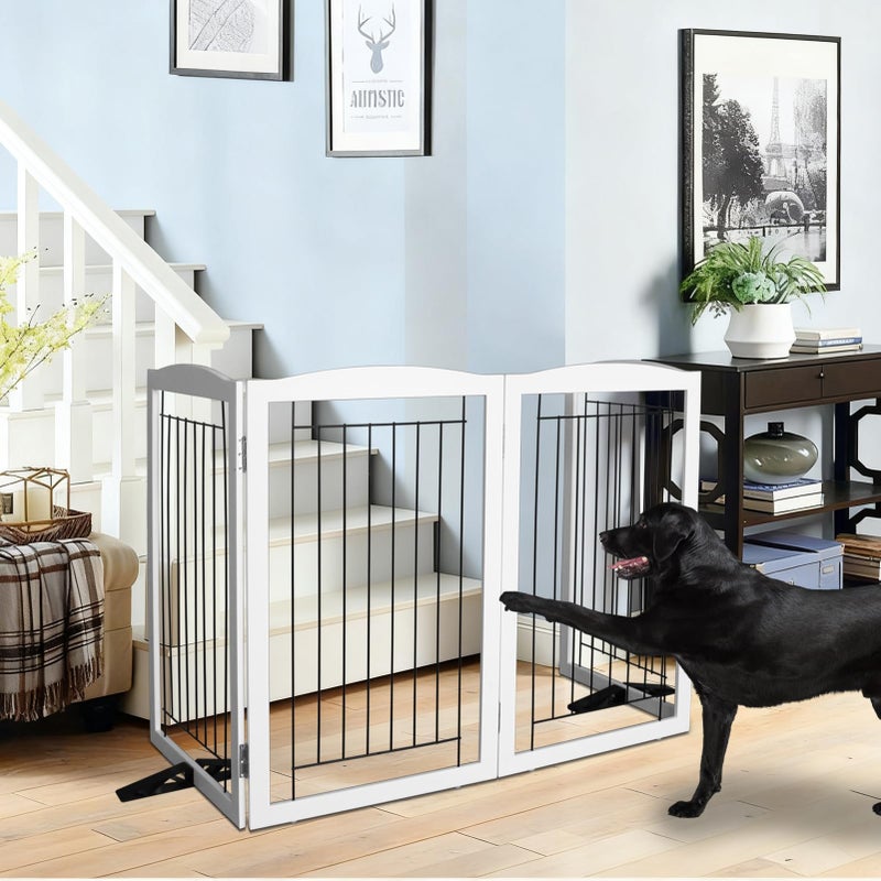 ZJSF Freestanding Dog Fence Indoor, Foldable Dog Gate for Doorways, Stairs or Hallways, Sturdy Wood Extra Wide Pet Gate with Support Feet for The House, White, 32 "Height-2 Panels - Image 3