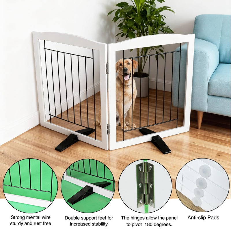 ZJSF Freestanding Dog Fence Indoor, Foldable Dog Gate for Doorways, Stairs or Hallways, Sturdy Wood Extra Wide Pet Gate with Support Feet for The House, White, 32 "Height-2 Panels - Image 5