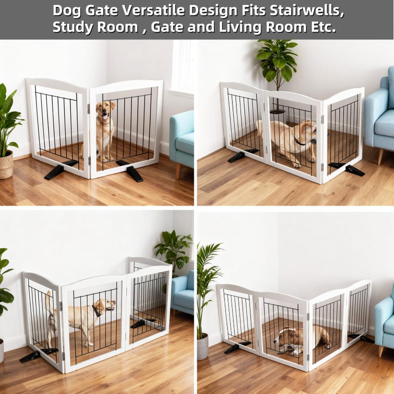 ZJSF Freestanding Dog Fence Indoor, Foldable Dog Gate for Doorways, Stairs or Hallways, Sturdy Wood Extra Wide Pet Gate with Support Feet for The House, White, 32 "Height-2 Panels - Image 4