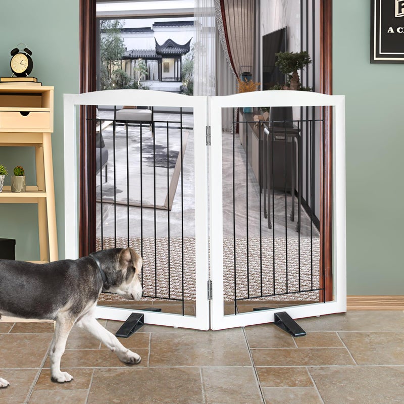 ZJSF Freestanding Dog Fence Indoor, Foldable Dog Gate for Doorways, Stairs or Hallways, Sturdy Wood Extra Wide Pet Gate with Support Feet for The House, White, 32 "Height-2 Panels - Image 1