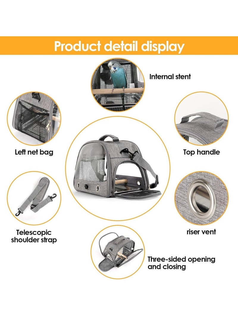 تراسل حاملة طيور، حاملة طيور للسفر، حاملة ببغاء ببغاء صغير محمول مع مجثم قائم وصينية من الفولاذ المقاوم للصدأ، نافذة جانبية قابلة للطي - Image 2