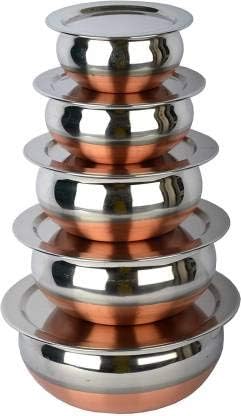 VARSHA INTERNATIONAL Stainless Steel Copper Bottom Handi/patila/Pot Biryani Punjabi Handi Set with Lid 5 Pieces Set (Capacity :- 400, 1200, 1600 ML) Pack of 3 - Image 3