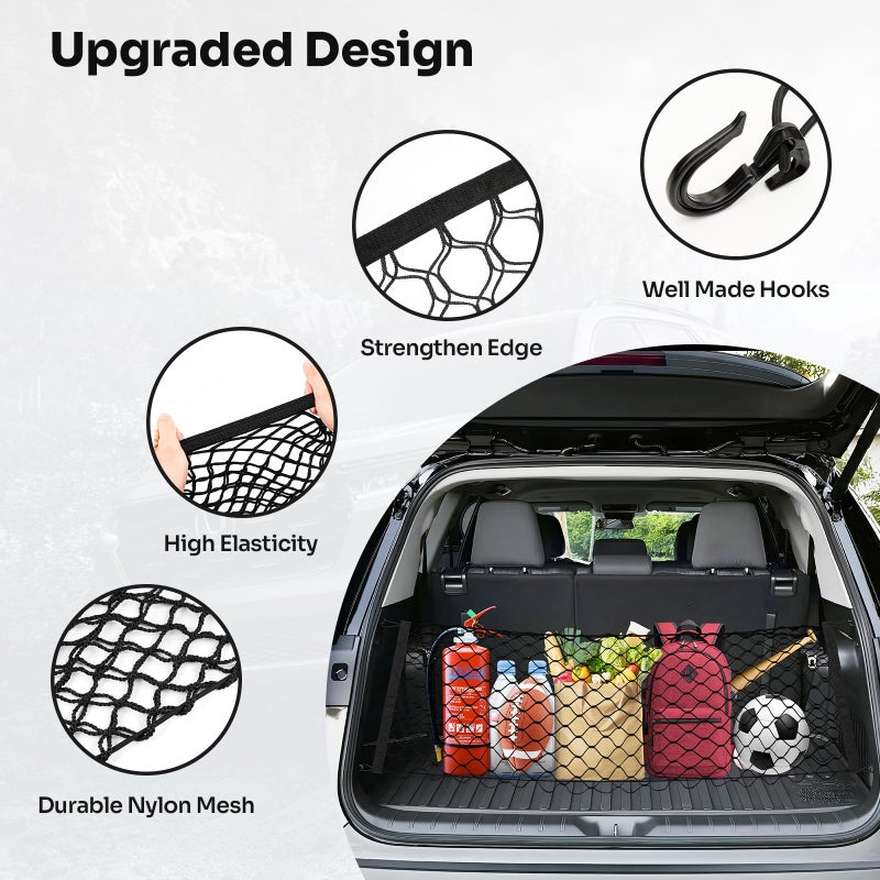 Canvcle Trunk Cargo Net for 2024-2025 2026 Toyota Grand Highlander Accessories Envelope Style Mesh Trunk Net Organizer and Storage Stretchable Adjustable Elastic Nylon Rear Cargo Netting with Hooks - Image 4