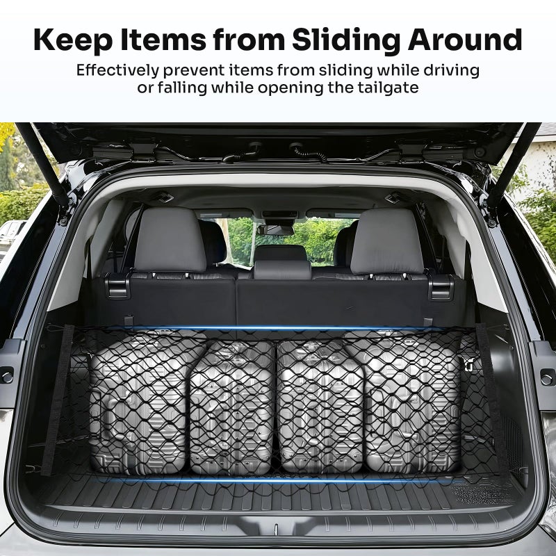 Canvcle Trunk Cargo Net for 2024-2025 2026 Toyota Grand Highlander Accessories Envelope Style Mesh Trunk Net Organizer and Storage Stretchable Adjustable Elastic Nylon Rear Cargo Netting with Hooks - Image 5