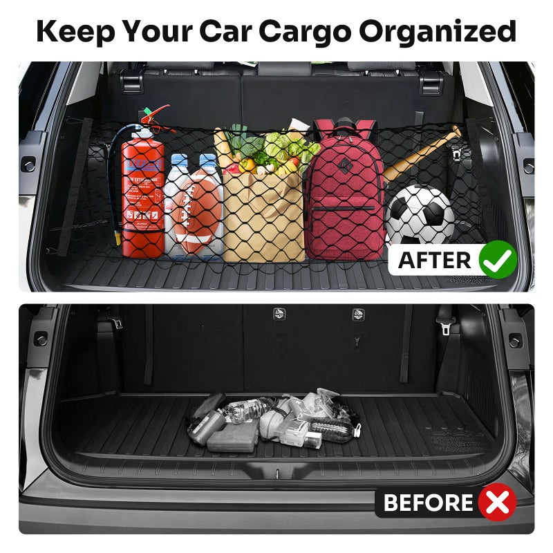 Canvcle Trunk Cargo Net for 2024-2025 2026 Toyota Grand Highlander Accessories Envelope Style Mesh Trunk Net Organizer and Storage Stretchable Adjustable Elastic Nylon Rear Cargo Netting with Hooks - Image 3