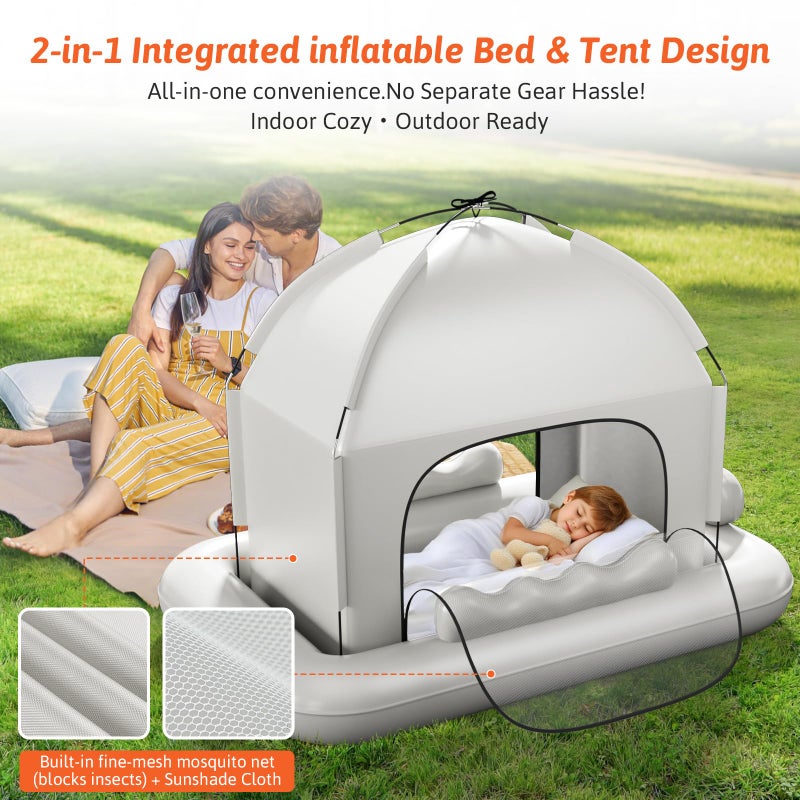 whiffee Inflatable Toddler Travel Bed with Tent â€“ Foldable Portable Toddler Bed Cot - Blow Up Kids Air Mattress with Safety Sides, Pump Carry Bag â€“ Indoor Outdoor Nap Bed for Home, Camping, Hotel (Grey) - Image 4