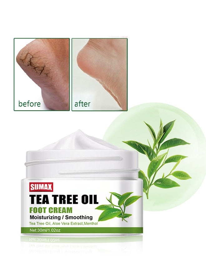 SUMAX Tea Tree Oil Foot Care Cream, Effectively Exfoliate, Deeply Moisturize, Foot Moisture Care Cream for Improve Foot Skin Condition, for Rough /Thick / Dry Cracked Skin 30ml - Image 1