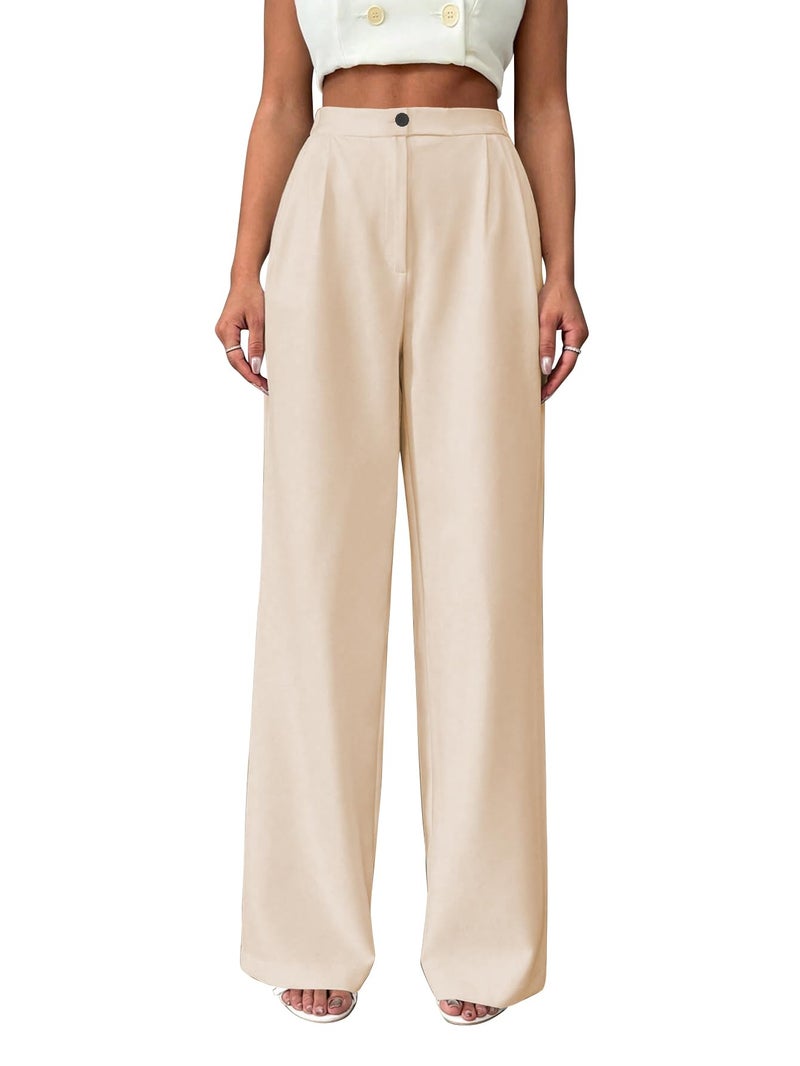 Toochki Trousers for Woman Pants Women's Formal Office Korean | Beige Track Pant | Straight | Cotton Spandex Stretchable Trouser | High-Waisted Bottom Wear - Image 1