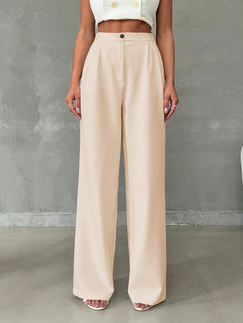 Toochki Trousers for Woman Pants Women's Formal Office Korean | Beige Track Pant | Straight | Cotton Spandex Stretchable Trouser | High-Waisted Bottom Wear - Image 2