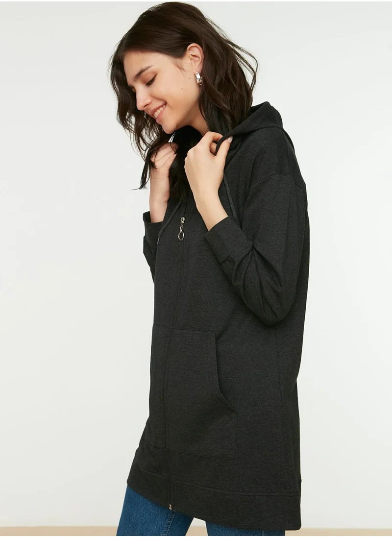trendyol Zip Through Knitted Hoodie