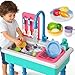 Doloowee Color Changing Kitchen Sink ToysElectric Dishwasher Playing Toy Play Sink for Kids 35 with Running WaterUpgraded Faucet and Play DishesPretend Play Kitchen Toys for Kids Boys GirlsBlue - Image 3