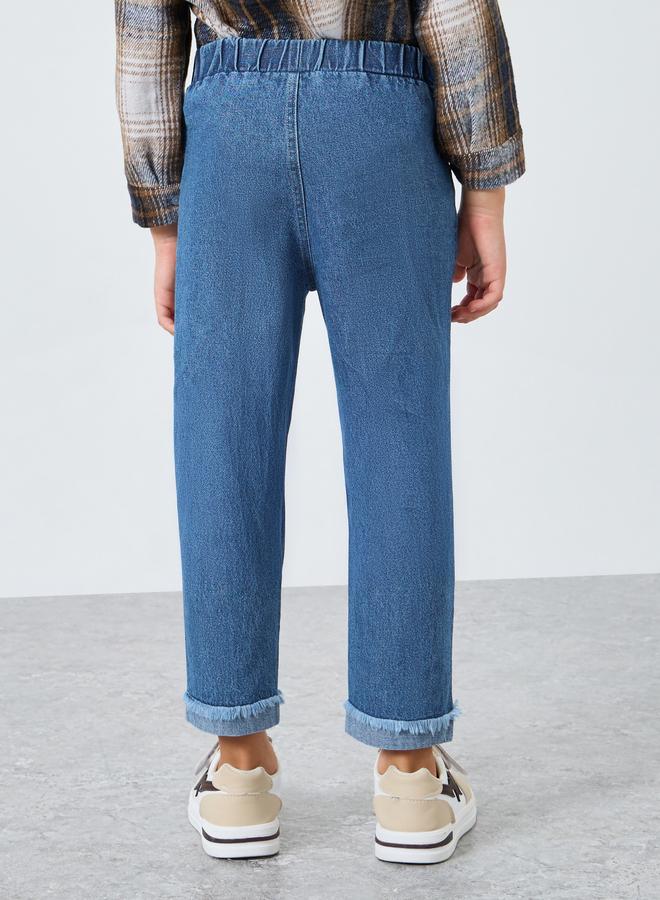 Styli Blue Distressed Straight Fit Jeans with Elasticated Wasitband - Image 4