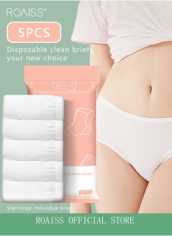roaiss 5 Pack Set Women's Disposable Briefs Pregnant Confinement Postpartum Sterile High Stretch Panties Mid-waist Hygiene Soft Underpants Individual Package Underwear White  - Image 1