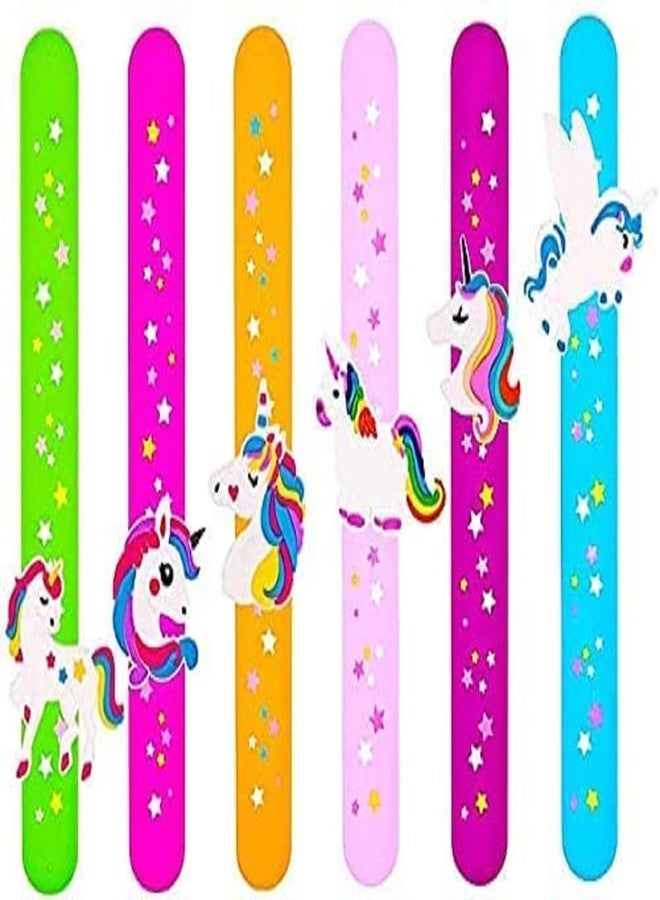 FAVELA slap bracelet for kids unicorn bracelet for girls Unicorn Slap Bracelets Silicone Wristbands Favors bracelet for girls Slap Bands Flip Bracelet Wristbands for Children,Pack of 6 - Image 1