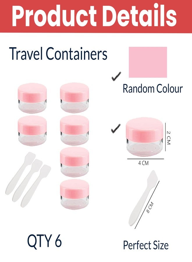TEMPERIA (Pack of 6) Refillable Small Containers for Makeup, Cream & Lip Balm - Portable Mini Size Empty Storage Boxes with Spatula for Travel - Plastic Small Box Container for Cosmetic - Multicolour - Image 2