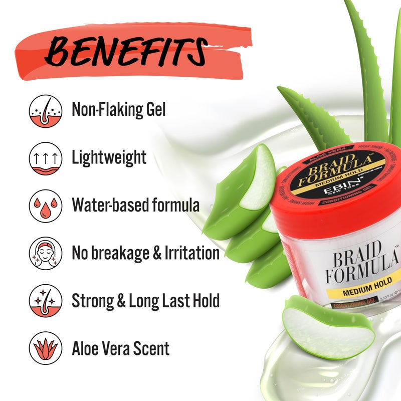 EBIN NEW YORK Braid Formula Conditioning Gel, Medium Hold, 35.2oz | Great for Braiding, Twisting, Edges, No Residue, No Flaking, Strong Hold, High Shine, Smoothing with Clean & Aloe Vera Scent - Image 4