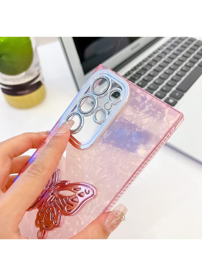 S-TOP Case For Samsung Galaxy S25+ 5G Plating Glitter Texture Butterfly Holder TPU Phone Case with Lens Film - Image 5