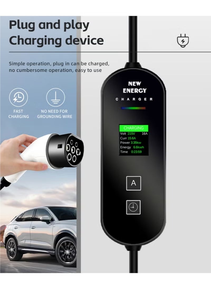 WALALLA New Energy EV Car Charger, 13A 3.5KW Portable Electric Vehicle Charger with LED Screen Intelligent Temperature Control, Anti-Theft Charging Equipment, Plug and Play, UK Plug, 5m Cable Length and Storage Bag - Image 5