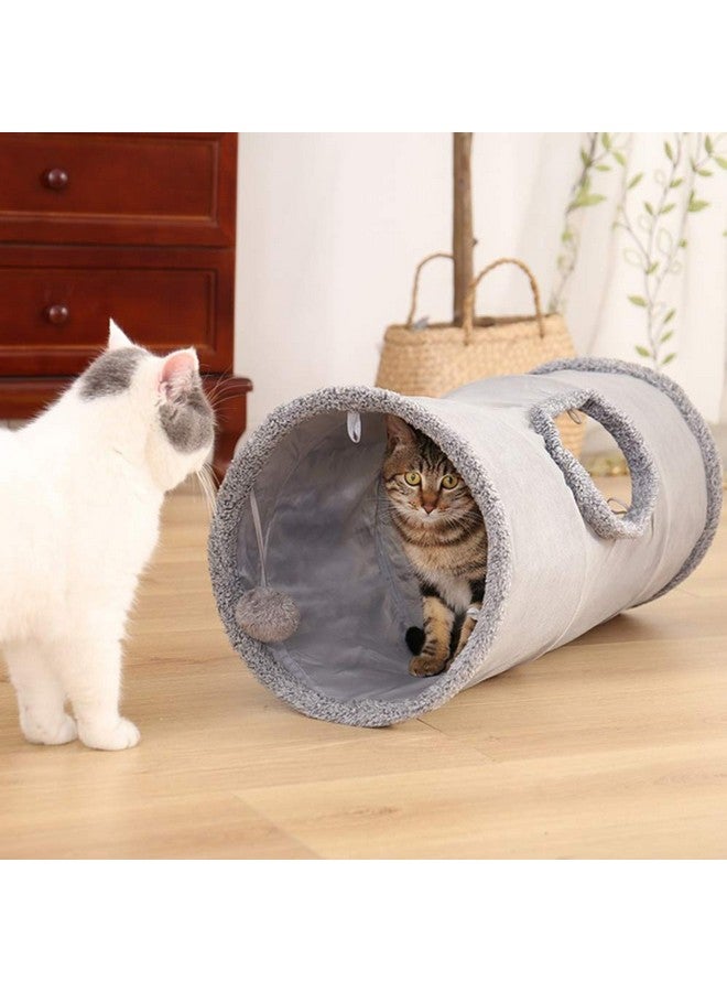 Primst Collapsible Cat Tunnel,Durable Suede Pet Toys Play Tunnel with Ball and Hole,for Cats,Rabbits,Kittens,Puppy and Small Pets (Grey 26x12inch) - Image 2