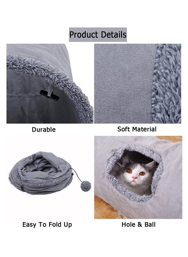 Primst Collapsible Cat Tunnel,Durable Suede Pet Toys Play Tunnel with Ball and Hole,for Cats,Rabbits,Kittens,Puppy and Small Pets (Grey 26x12inch) - Image 5
