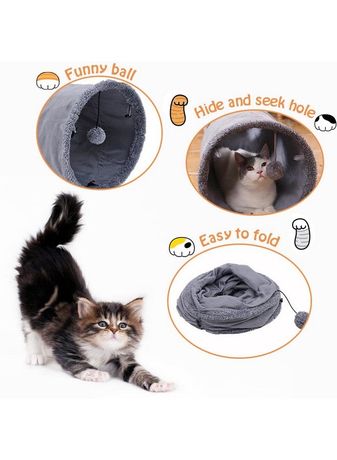Primst Collapsible Cat Tunnel,Durable Suede Pet Toys Play Tunnel with Ball and Hole,for Cats,Rabbits,Kittens,Puppy and Small Pets (Grey 26x12inch) - Image 3