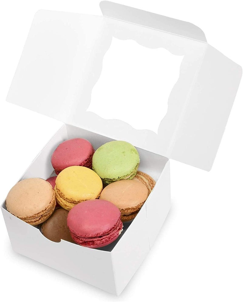 BAKEFY �- 25+25 COMBO WHITE X KRAFT BROWNIE 3X3X2 Pack Disposable Pastry Box, Paperboard Bakery Box with Display Window for Mini Cake, Cupcake, Cookie, Dessert, Donuts, Pastry - Image 3