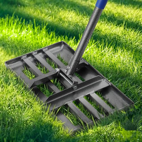 Feblomst Lawn Leveling Rake, Heavy Duty Lawn Leveler with 17" x 10" Rakes Head Plate No Flipping, Smooth Garss Topsoil Dirt Sand, Metal Ground Leveling Tool with 5 ft Long Handle for Yard Garden Golf Course - Image 1
