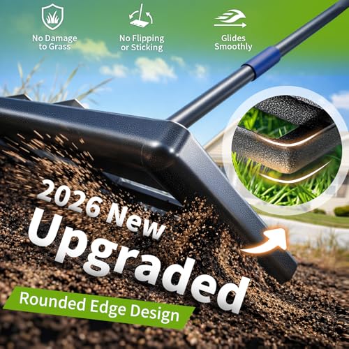 Feblomst Lawn Leveling Rake, Heavy Duty Lawn Leveler with 17" x 10" Rakes Head Plate No Flipping, Smooth Garss Topsoil Dirt Sand, Metal Ground Leveling Tool with 5 ft Long Handle for Yard Garden Golf Course - Image 2