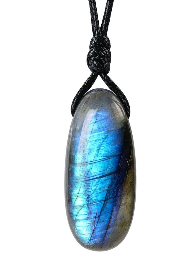 weryerker Natural Gemstone Pendant Necklace Healing Crystal Choker Necklace Adjustable Waxed Black Rope for Women Men (Labradorite) - Image 1