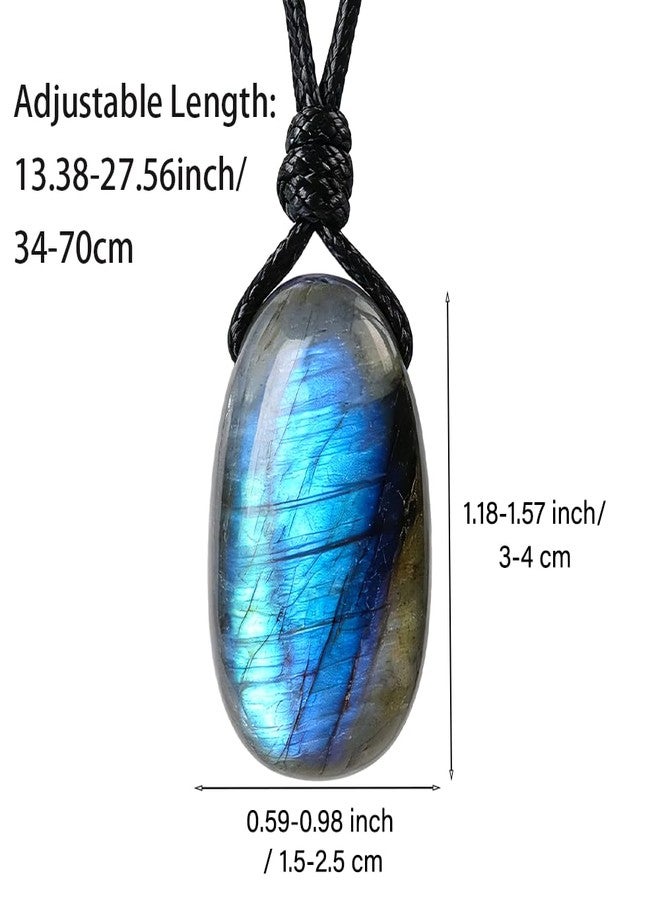 weryerker Natural Gemstone Pendant Necklace Healing Crystal Choker Necklace Adjustable Waxed Black Rope for Women Men (Labradorite) - Image 2