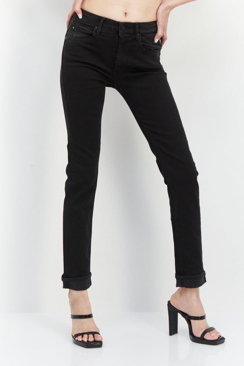 Replay Women Straight Fit Solid Stretchable Jeans, Black - Image 1