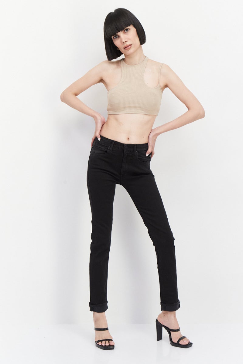 Replay Women Straight Fit Solid Stretchable Jeans, Black - Image 3