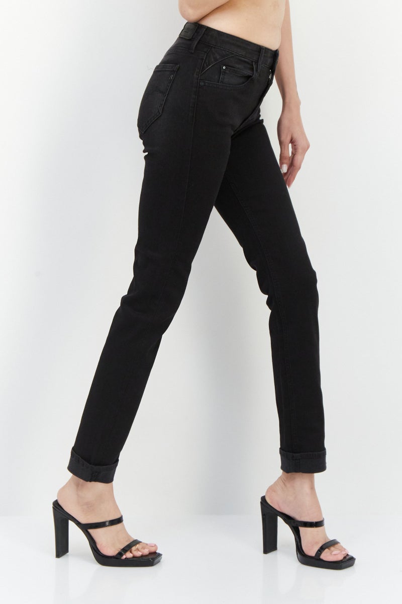 Replay Women Straight Fit Solid Stretchable Jeans, Black - Image 2