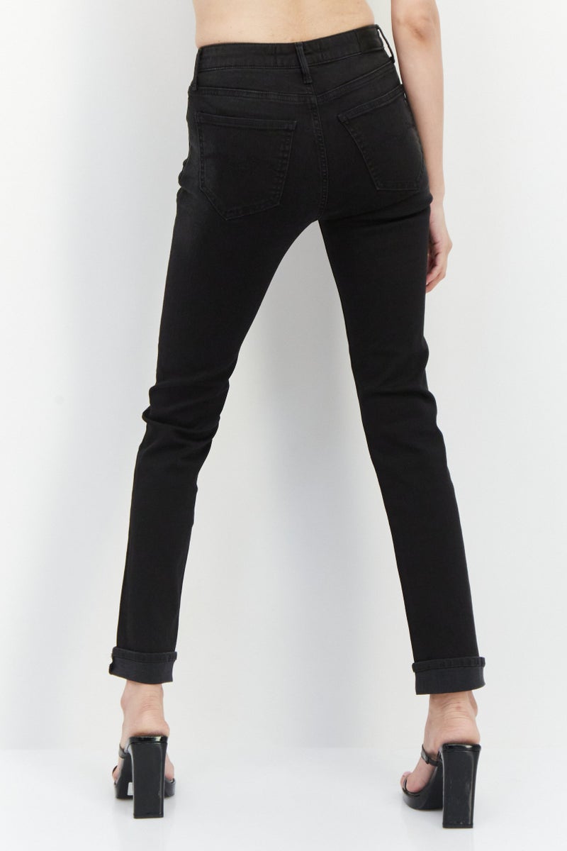 Replay Women Straight Fit Solid Stretchable Jeans, Black - Image 4