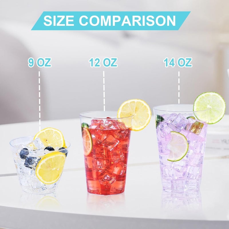BYSNOW 100 Pack 9 oz Clear Plastic Cups  Plastic Wine Cups for Cocktail Party  Polystyrene Hard Cup with Higher Heat Resistance(9oz 100count) - Image 2