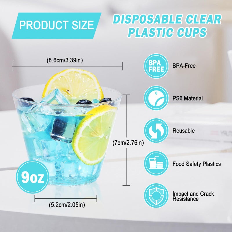 BYSNOW 100 Pack 9 oz Clear Plastic Cups  Plastic Wine Cups for Cocktail Party  Polystyrene Hard Cup with Higher Heat Resistance(9oz 100count) - Image 3