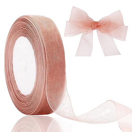 joycraft 3/4 in Rose Gold Gift Wrapping Ribbon - 50 Yds Sheer Chiffon Organza Handmade Ribbon for Wedding, Birthday, Baby Shower, Holidays, Anniversary - Image 1