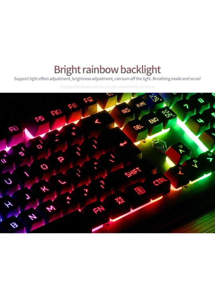 YINDIAO - Backlit LED Wired Keyboard Metallic White Blue Backlight Set Mouse Headset With Microphone For Notebook Desktop Computer Gaming Office With USB Cable - Image 1